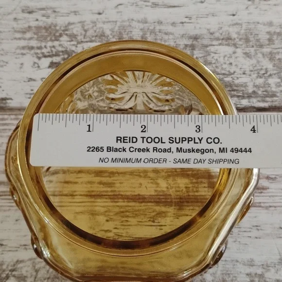 L E Smith Atterbury Scroll Imperial Glass Canister Apothecary Jar Amber Vintage - Picture 8 of 8